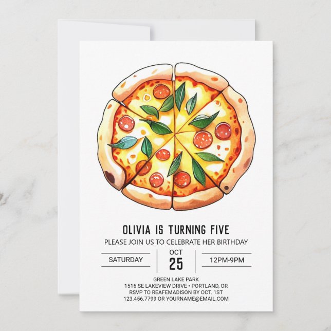 Convite Whimsper Watercolor Pizza Birthday (Frente)
