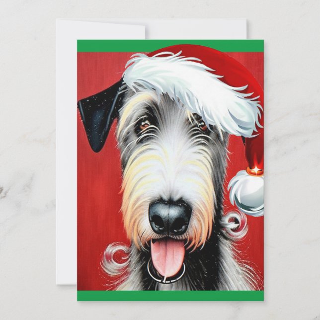 Convite Whimssic Christmas Irish Wolfhound Flat Card (Frente)