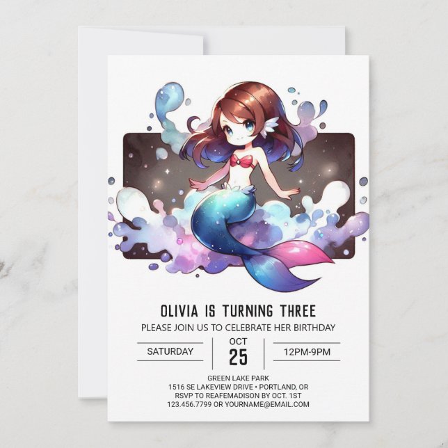 Convite Whimssic Fantasy Sereia Birthday (Frente)
