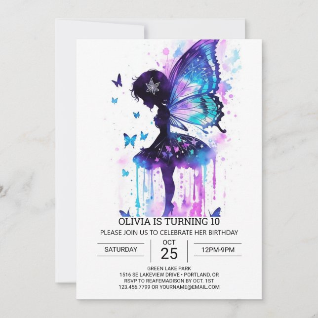 Convite Whimsso Fairy Birthday Wonderland (Frente)