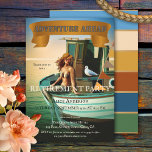 Convite Whimsso Funny Vintage Retimento De Sereia<br><div class="desc">Convite de festas de aposentadoria com uma design engraçada vintage com sereia em um barco com gaivota. O desbanner e/ou a imagem de texto podem ser excluídos no editor avançado se você não precisar deles. O verso mostra um design dourado e listrado colorido em cores retrorreflectoras.</div>