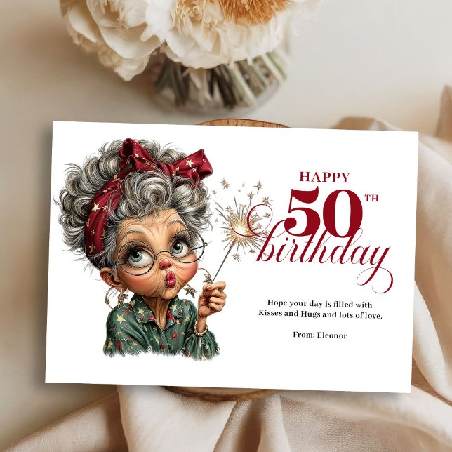Convite Whimsy 50 woman funny greeting card birthday joy (Whimsy 50 woman funny greeting card birthday joy)
