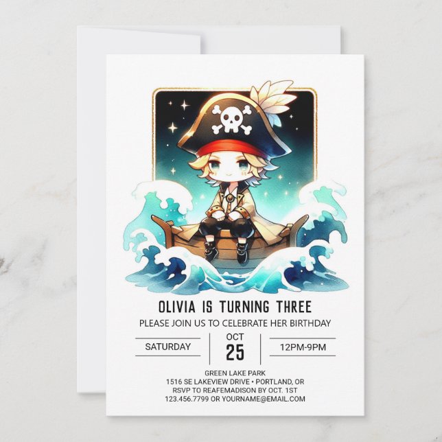Convite Whimsy Boho Pirate Birthday (Frente)