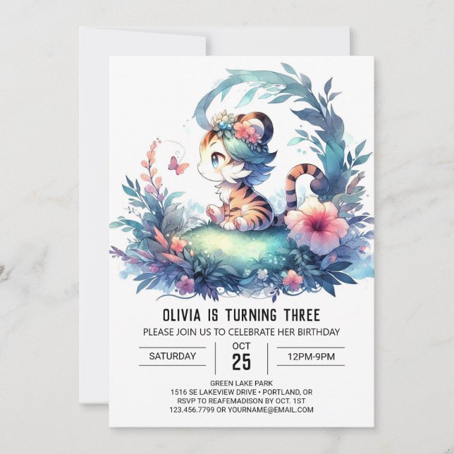 Convite Whimsy Boho Tiger Birthday (Frente)