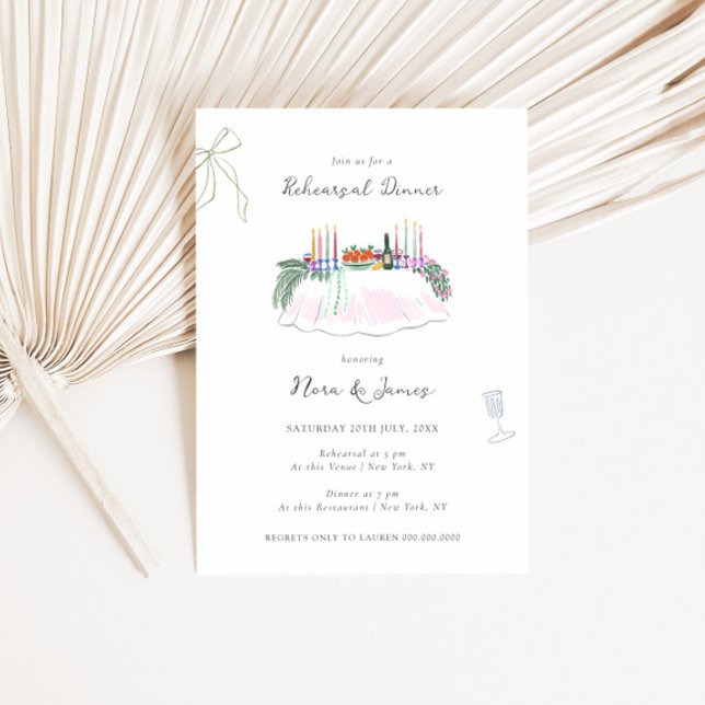 Convite Whimsy Colorful Illustrated Rehearsal Dinner (Criador carregado)