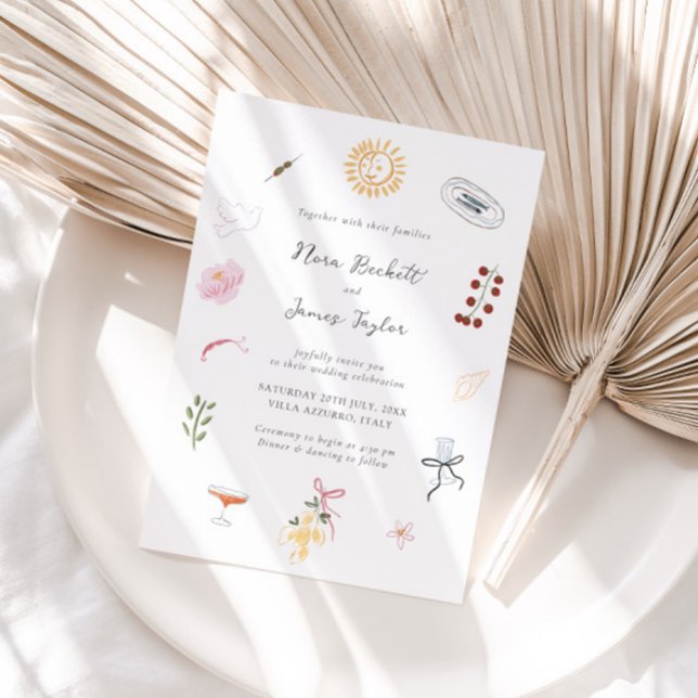 Convite Whimsy Colorful Illustrated Wedding  (Criador carregado)