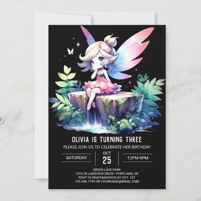 Convite Whimsy Design Fairy Birthday (Frente)