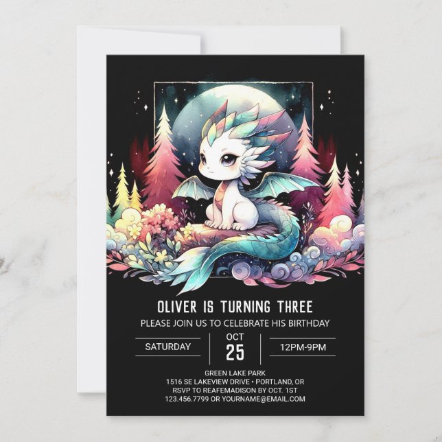 Convite Whimsy Elegant Dragon Birthday (Frente)