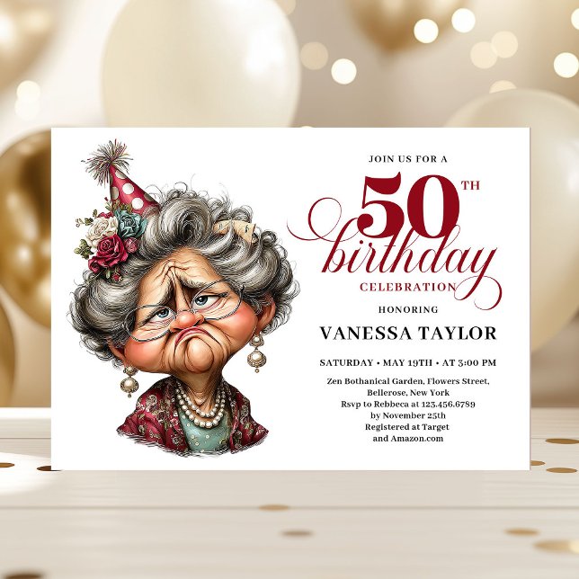 Convite Whimsy funny grumpy woman fifty party editable (Whimsy funny grumpy woman fifty party editable Invitation)