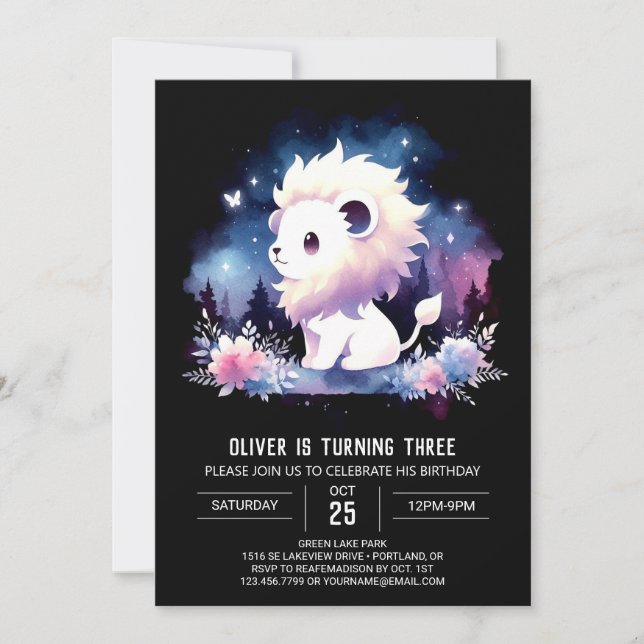 Convite Whimsy Kids Lion Birthday (Frente)