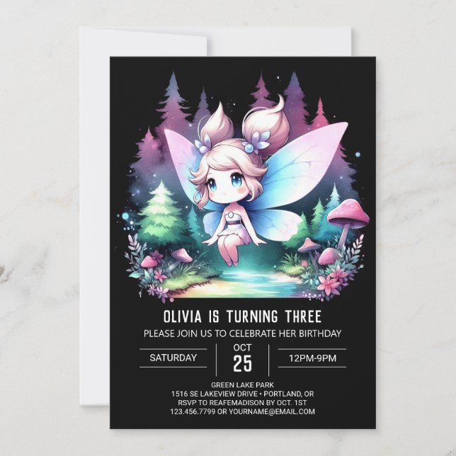 Convite Whimsy Modern Fairy Birthday (Frente)
