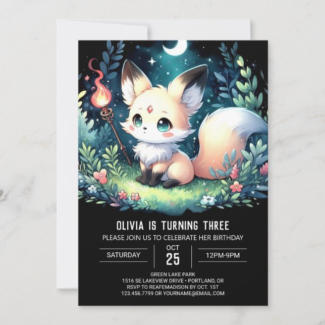 Convite Whimsy Woods Fox Birthday (Frente)