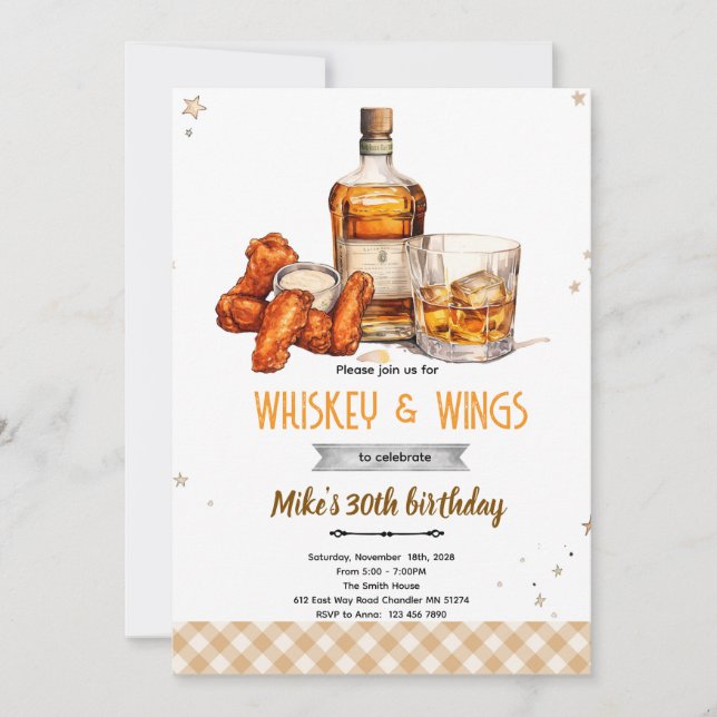 Convite Whiskey and Wings party Invitation (Frente)