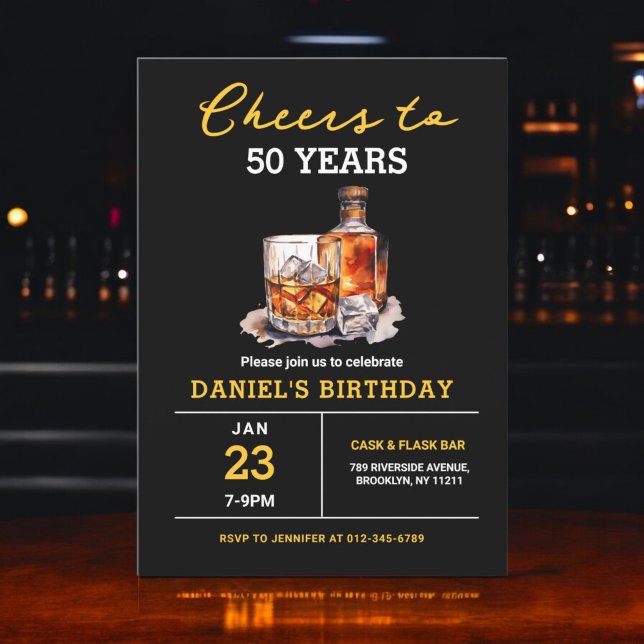 Convite Whiskey Bourbon anima a Festa de aniversário de 50 (Criador carregado)