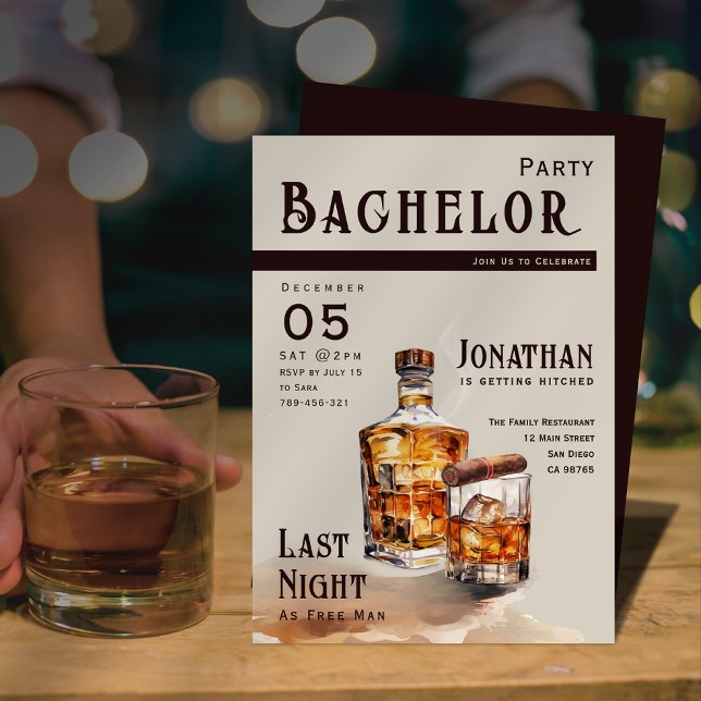 Convite Whiskey Cigar Magazine Cover Bachelor Party (Whiskey Cigar Magazine Cover Bachelor Party Invitation)