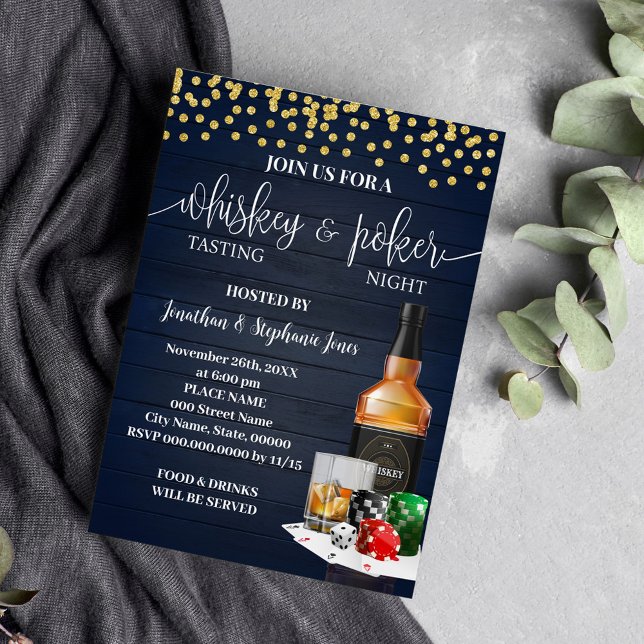 Convite Whiskey e Poker Night Party Bebem Noite Out (Criador carregado)