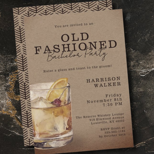 Convite Whiskey Theme Bachelor Party Old Fashioned Rustic (Criador carregado)