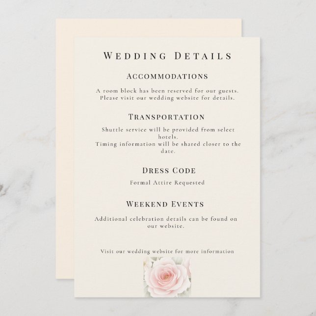 Convite Whispered Petals Minimalist Wedding Details Card (Frente/Verso)