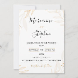 Convite White and Beige Elegant Floral Wedding Invitation
