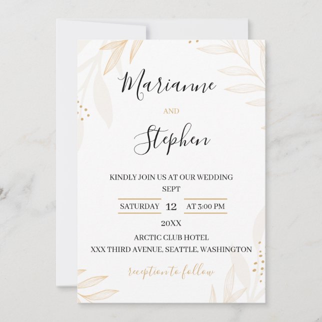 Convite White and Beige Elegant Floral Wedding Invitation (Frente)