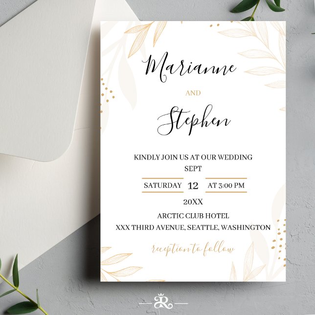 Convite White and Beige Elegant Floral Wedding Invitation (Criador carregado)