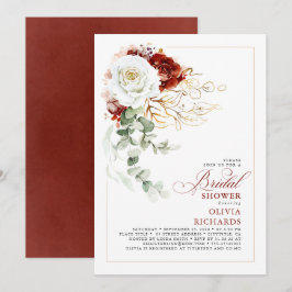 Convite White and Burgundy Red Floral Fall Bridal Shower