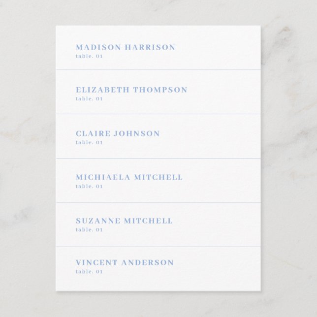 Convite White and Dusty Blue Wedding Place Name Card DIY (Frente)