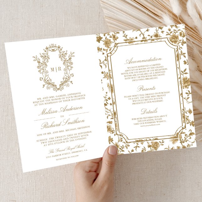 Convite White and Gold Chinoiserie Crest QR Code Wedding (Criador carregado)