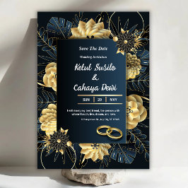 Convite White and Gold Elegant Wedding Invitation