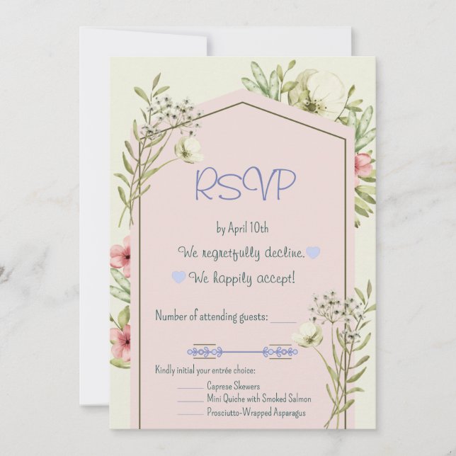 Convite White And Green Wildflowers Geometric RSVP Card (Frente)