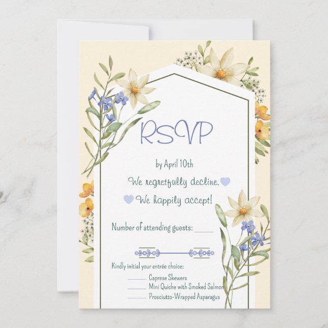 Convite White And Lilac Wildflowers Geometric RSVP Card (Frente)