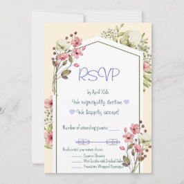 Convite White And Pink Wildflowers Geometric RSVP Card
