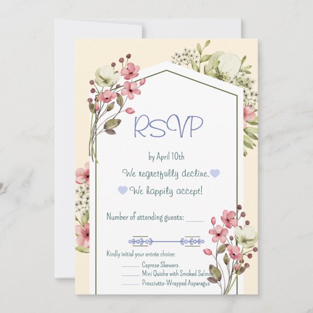 Convite White And Pink Wildflowers Geometric RSVP Card (Frente)