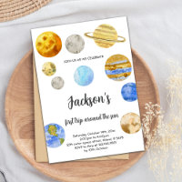 White Background Outer Space Birthday Invitations