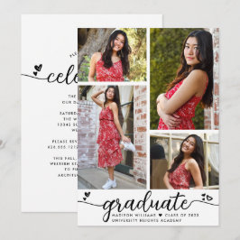Convite White Black Graduation 4 Photo Calliografia Hearts