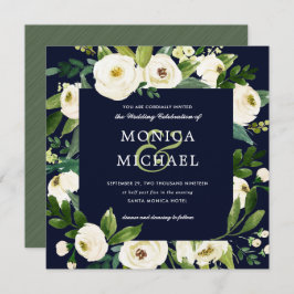 Convite White Bloom | Casamento Botânico Floral Azul