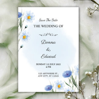 Convite White Blue Beautiful Wedding Invitation