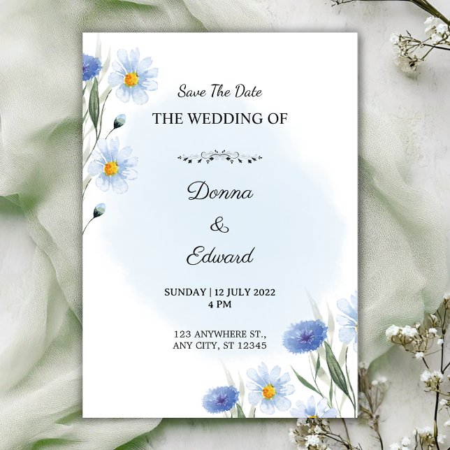 Convite White Blue Beautiful Wedding Invitation (Criador carregado)