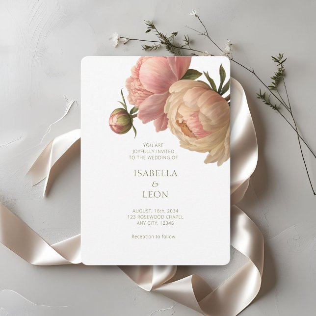 Convite White & Blush | Chic Blush Rose Wedding Invitation (Criador carregado)