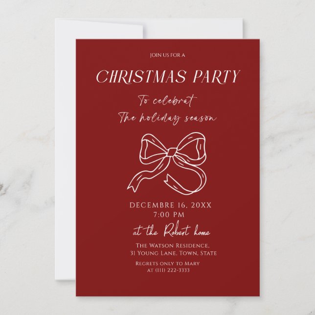 Convite White bow Christmas Holiday Party Invitation (Frente)