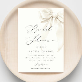 Convite White Bow Elegant Script Classy Chic Bridal Shower