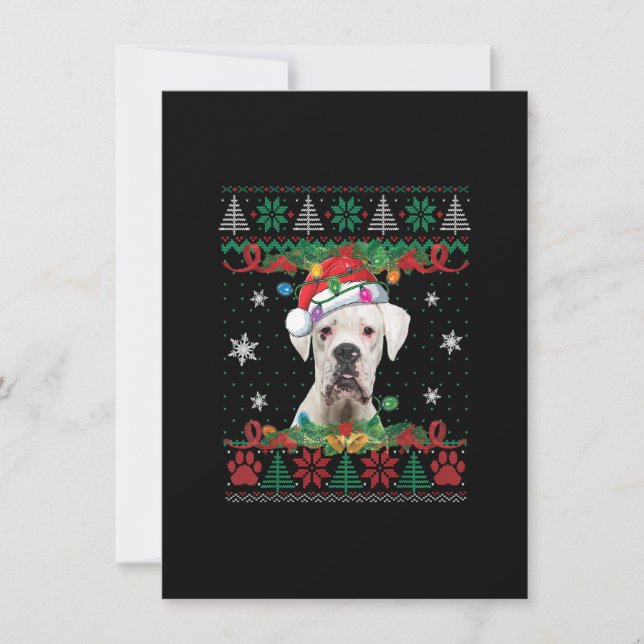 Convite White Boxer Christmas Santa Ugly Sweater Dog Lover (Frente)
