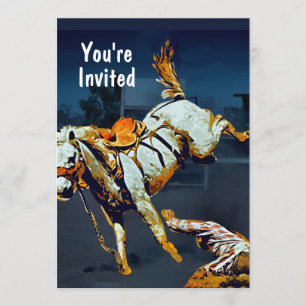 Convite White Bucking Bronco e Cowboy em Rodeo