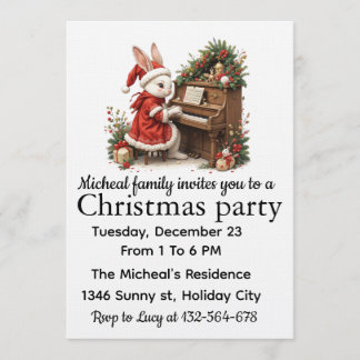 Convite White Bunny Christmas Party Invitation