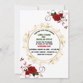 Convite White Burgundy e Dourado Casamento Floral Moderno 
