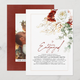 Convite White Burgundy Red Floral Engagement Party Photo