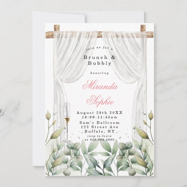 Convite White Canopy Pink Florals Brunch & Bubble Invites (Frente)