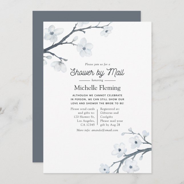 Convite White Cherry Blossoms Chá de panela por Mail (Frente/Verso)