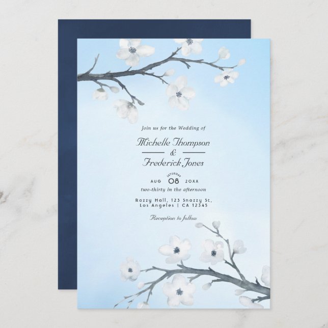 Convite White Cherry Blossoms Código QR Casamento RSVP (Frente/Verso)