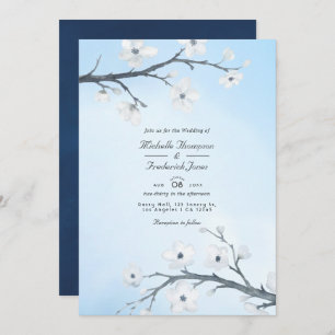 Convite White Cherry Blossoms Código QR Casamento RSVP